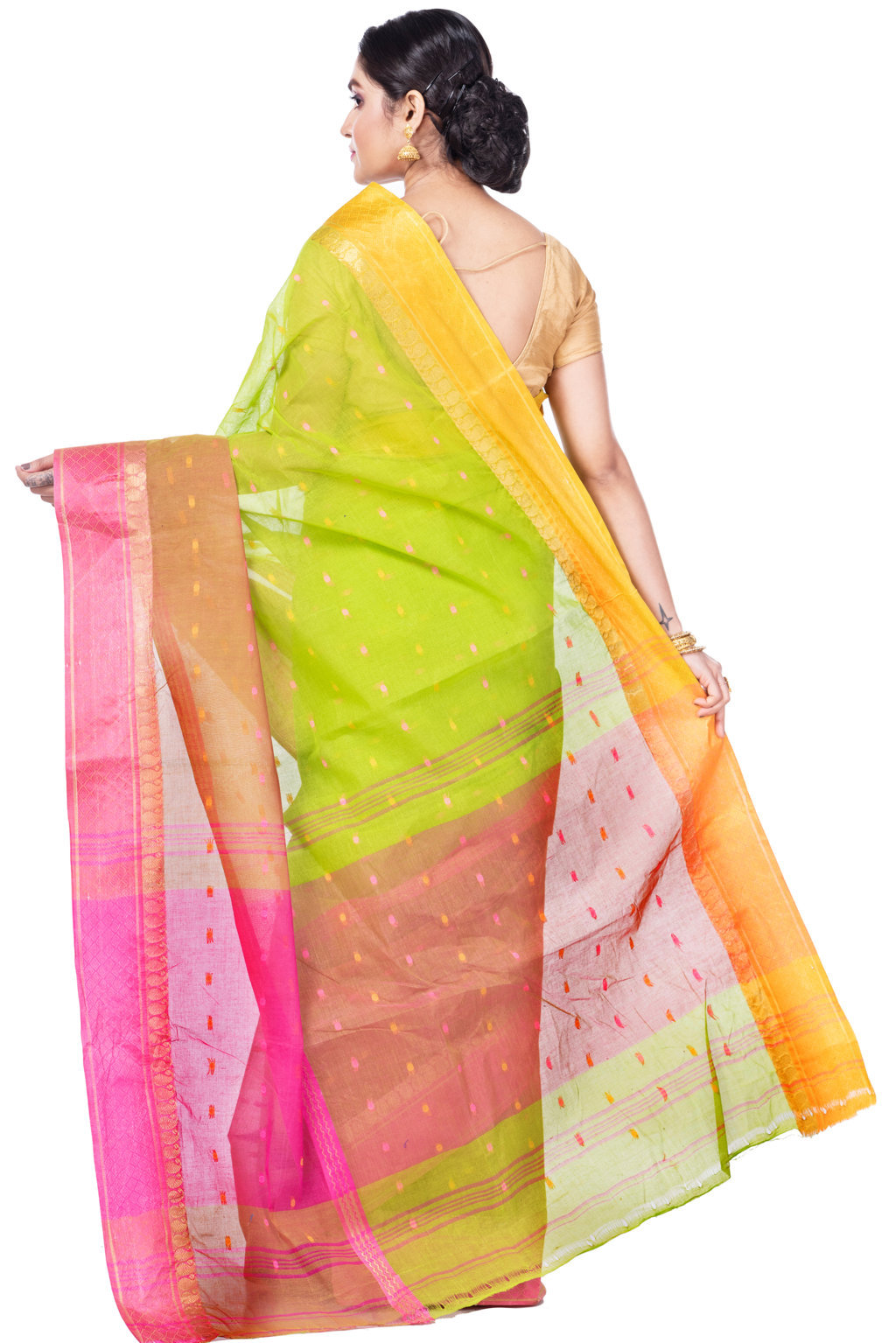 Light Green Pure Cotton Ganga Jamuna_Buti Tant Saree (649)